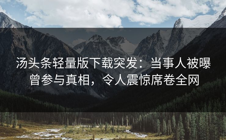 汤头条轻量版下载突发：当事人被曝曾参与真相，令人震惊席卷全网