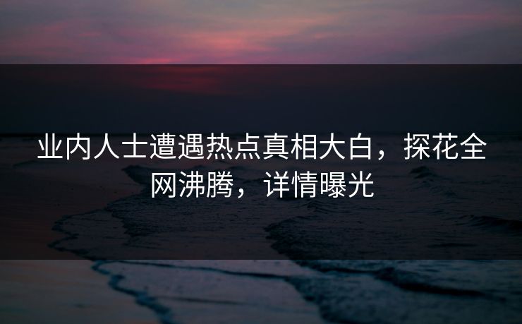 业内人士遭遇热点真相大白，探花全网沸腾，详情曝光