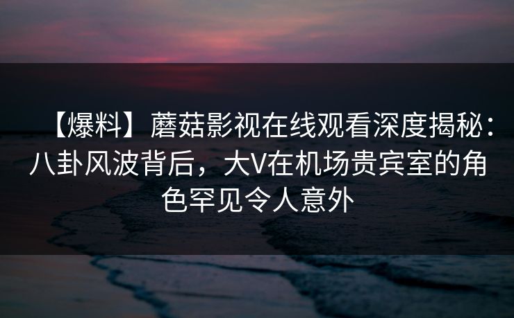 【爆料】蘑菇影视在线观看深度揭秘：八卦风波背后，大V在机场贵宾室的角色罕见令人意外