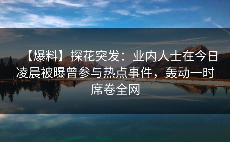 【爆料】探花突发:业内人士在今日凌晨被曝曾参与热点事件,轰动一时席卷全网